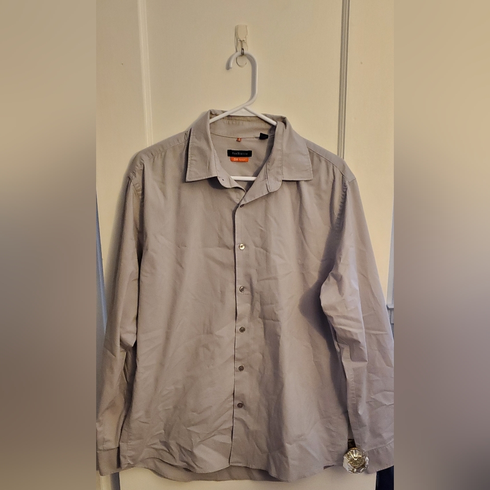 Van Heusen Large Grey White Pinstripe Button Up Shirt